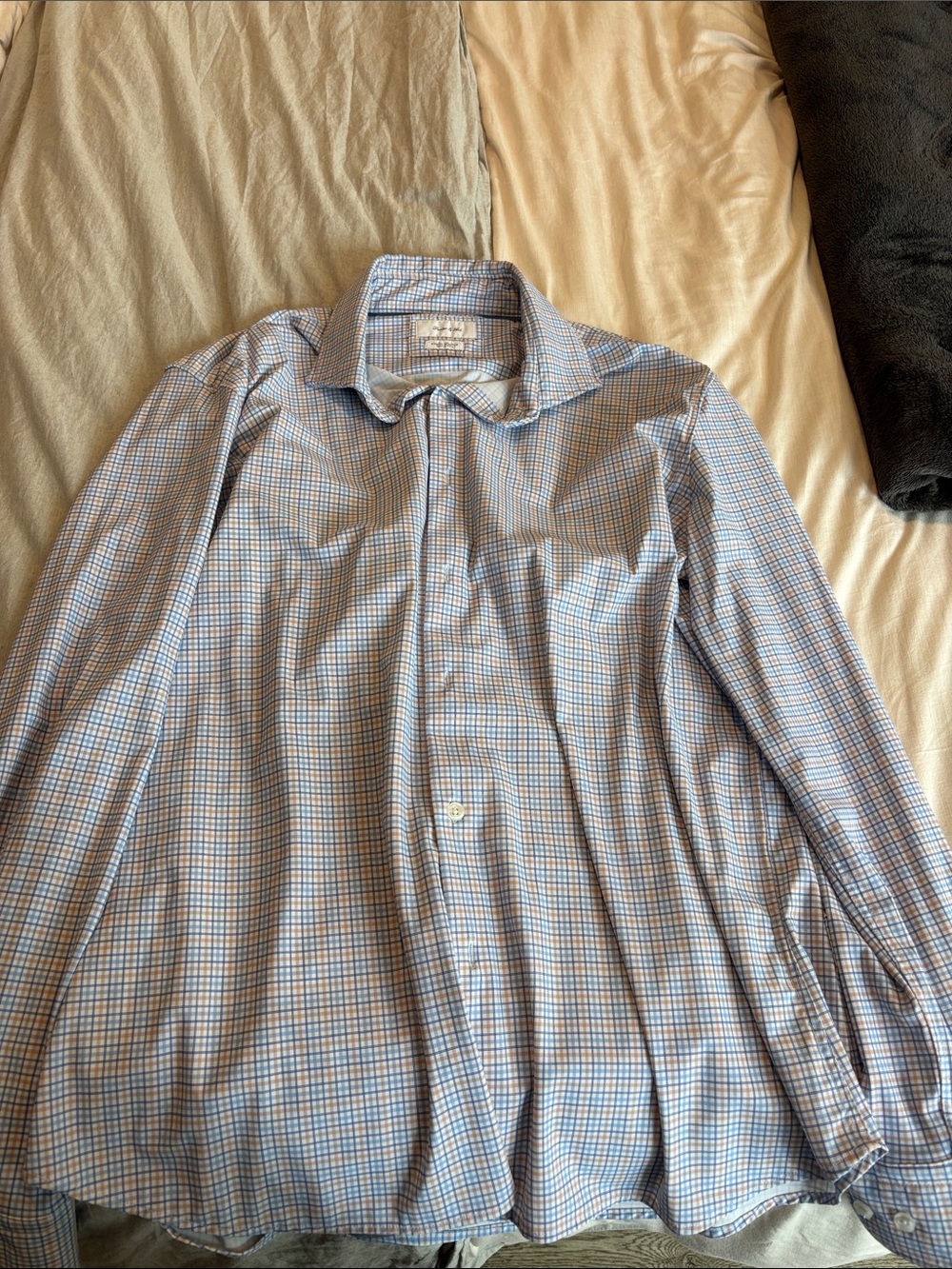Men's Blue and White Check Dress Shirt